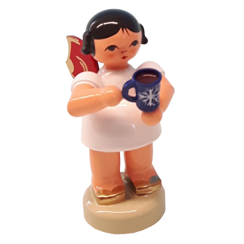 Angel with Cup of Mulled Wine - Red Wings - Standing - 6 cm / 2.4 inch