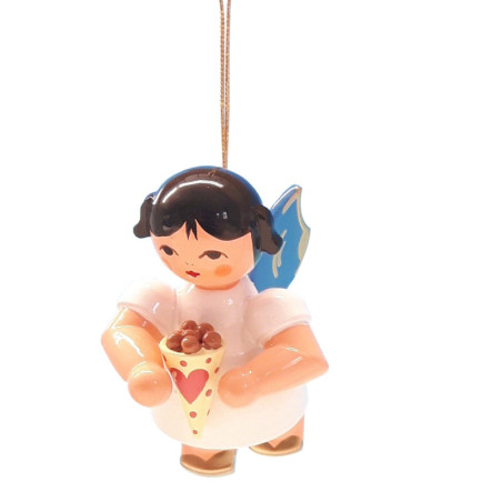 Christbaumschmuck Engel mit gebrannten Mandeln - Blaue Flügel - schwebend - 5,5 cm
