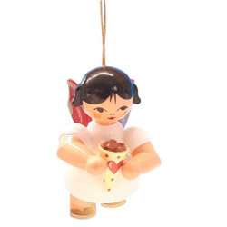 Christbaumschmuck Engel mit gebrannten Mandeln - Rote Flügel - schwebend - 5,5 cm
