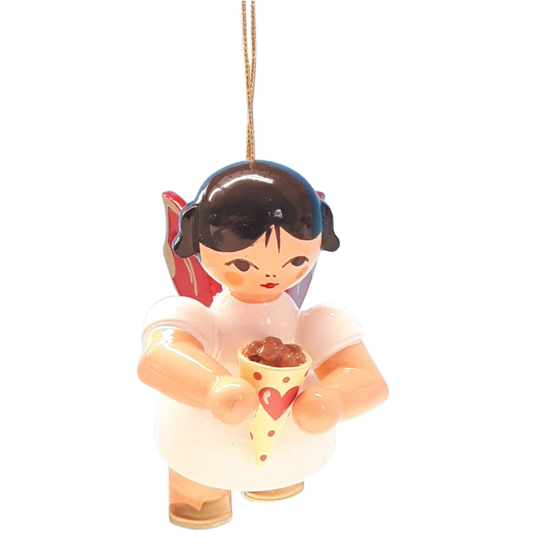 Christbaumschmuck Engel mit gebrannten Mandeln - Rote Flügel - schwebend - 5,5 cm
