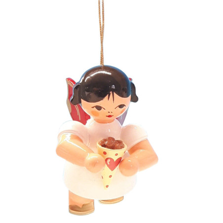 Christbaumschmuck Engel mit gebrannten Mandeln - Rote Flügel - schwebend - 5,5 cm