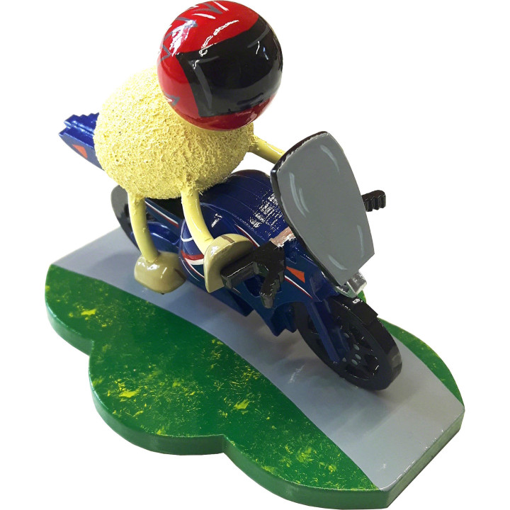 Sheep "Racy" with Blue Motorbike - 7 cm / 2.8 inch