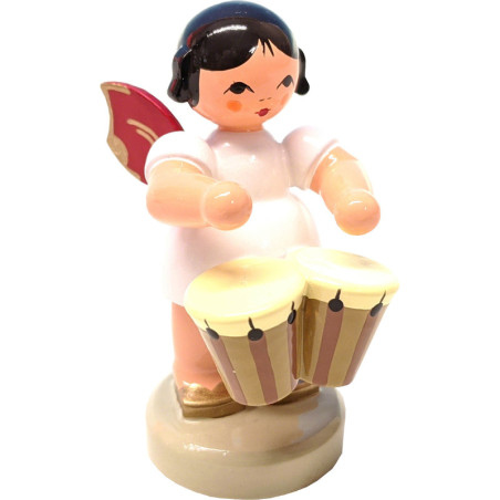 Engel stehend mit Bongotrommeln - Rote Flügel - 6 cm