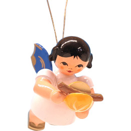 Tree Ornament - Floating Angel with Bratwurst Roll - Blue Wings - 5,5 cm / 2.2 inch