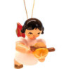 Christbaumschmuck Engel schwebend mit Bratwurstsemmel - Rote Flügel - 5,5 cm