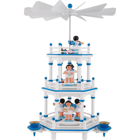 3-Tier Pyramid - White-Blue - Music Angels with Blue Wings  - 35 cm / 13.8 inch