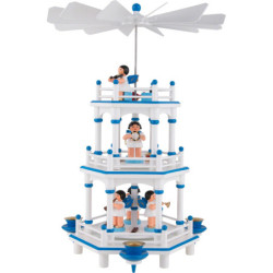 3-Tier Pyramid - White-Blue - Music Angels with Blue Wings  - 35 cm / 13.8 inch