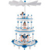 3-stöckige Pyramide weiß-blau Instrumenten-Engel mit blauen Flügeln  - 35 cm
