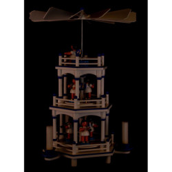 3-stöckige Pyramide weiß-blau Instrumenten-Engel mit blauen Flügeln  - 35 cm