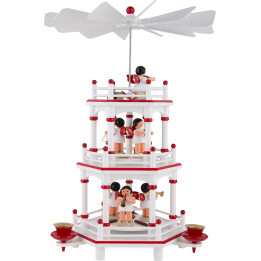3-stöckige Pyramide weiß-rot Instrumenten-Engel mit roten Flügeln  - 35 cm