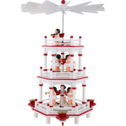3-stöckige Pyramide weiß-rot Instrumenten-Engel mit roten Flügeln  - 35 cm