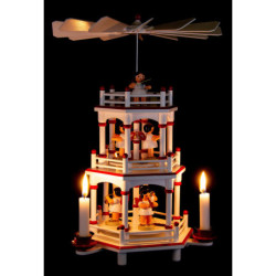 3-stöckige Pyramide weiß-rot Instrumenten-Engel mit roten Flügeln  - 35 cm