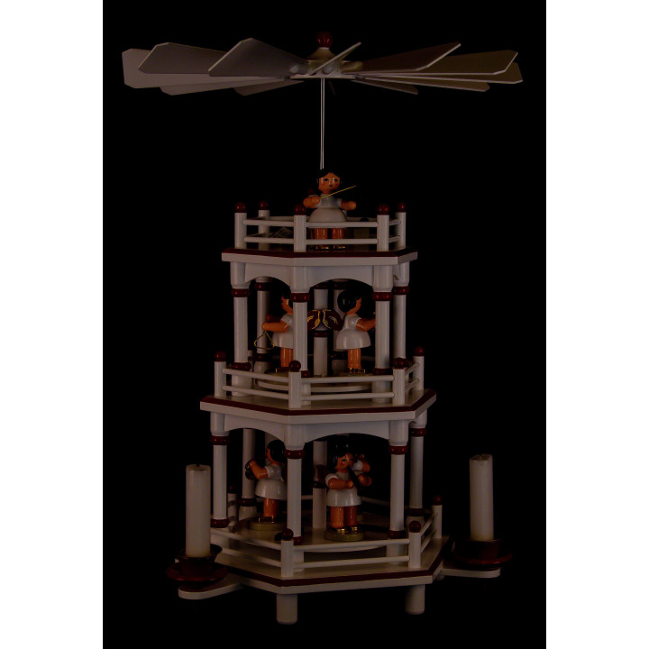 3-stöckige Pyramide weiß-rot Instrumenten-Engel mit roten Flügeln  - 35 cm