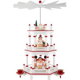 3-stöckige Pyramide weiß-rot Geschenke-Engel mit roten Flügeln  - 35 cm