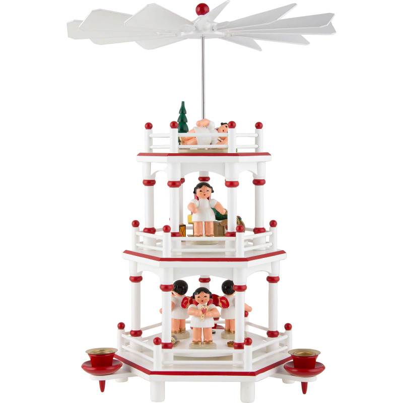 3-stöckige Pyramide weiß-rot Geschenke-Engel mit roten Flügeln  - 35 cm