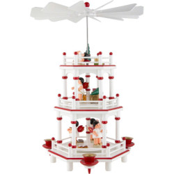 3-stöckige Pyramide weiß-rot Geschenke-Engel mit roten Flügeln  - 35 cm