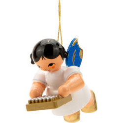 Tree Ornament - Floating Angel with Kalimba - Blue Wings - 5,5 cm / 2.2 inch