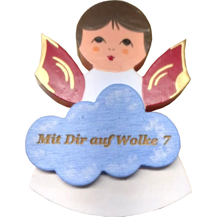 Fridge Magnet - Angel with Cloud - Red Wings - "Mit Dir auf Wolke 7" - 7,5 cm / 3 inch
