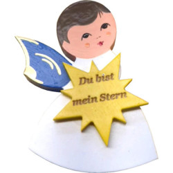 Fridge Magnets - 3 pcs. - Angels with Heart, Star, Cloud - Blue Wings - with Messages - 7,5 cm / 3 inch