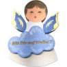 Fridge Magnets - 3 pcs. - Angels with Heart, Star, Cloud - Blue Wings - with Messages - 7,5 cm / 3 inch