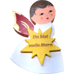 Fridge Magnets - 3 pcs. - Angels with Heart, Star, Cloud - Red Wings - with Messages - 7,5 cm / 3 inch