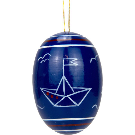 Osterei dunkelblau mit Segelboot - 5,5 cm