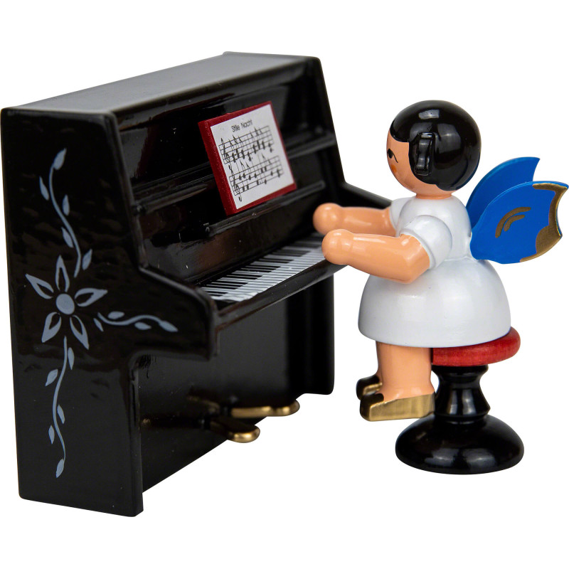 Angel at Black Piano - Blue Wings - 6 cm / 2.4 inch