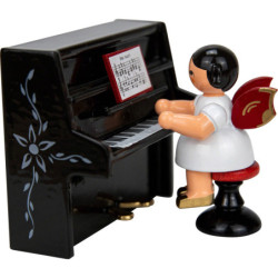 Engel auf Hocker am schwarzen Klavier, rote Flügel - 6 cm