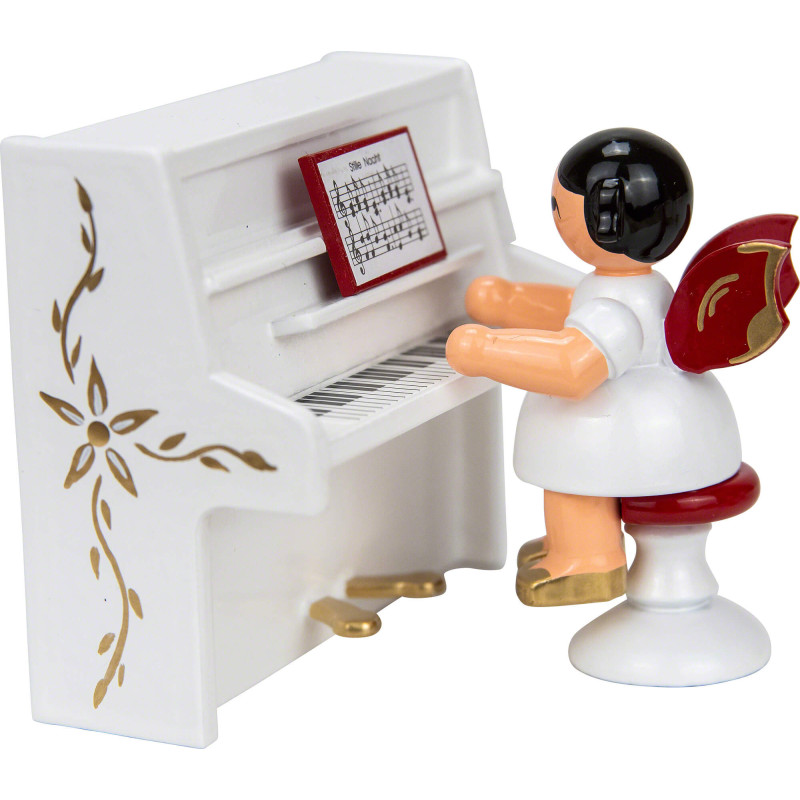 Engel auf Hocker am weißen Klavier, rote Flügel - 6 cm