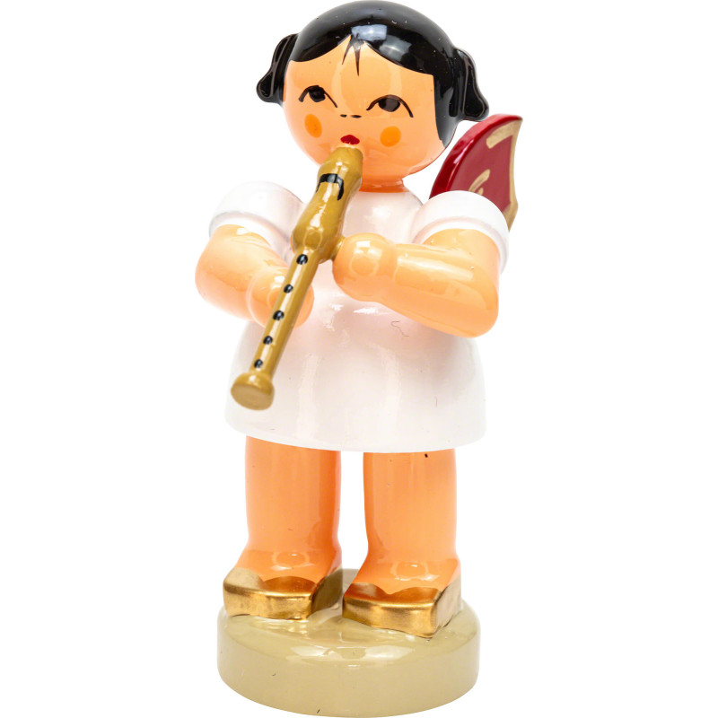Angel with Recorder - Red Wings - Standing - 6 cm / 2.4 inch