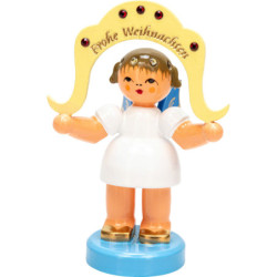Angel "Frohe Weihnachten" ("Merry Christmas") - Swarovski Edition - Blue Wings - Standing - 7 cm / 2.8 inch