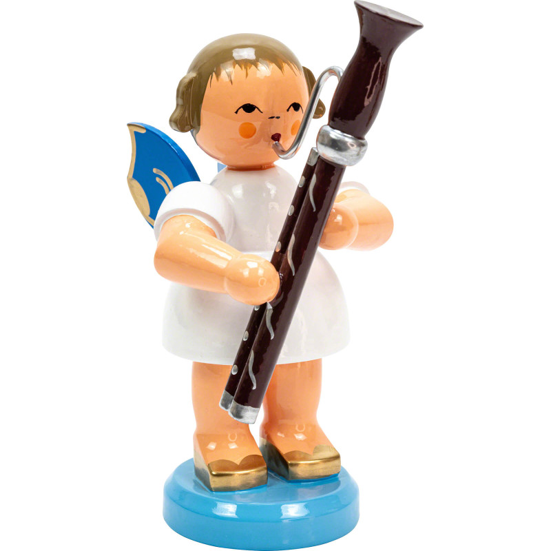Engel mit Fagott - Blaue Flügel - stehend - 9,5 cm