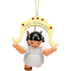 Christbaumschmuck Engel "Frohe Weihnachten" - Swarovski-Edition - Rote Flügel - schwebend - 6,5 cm