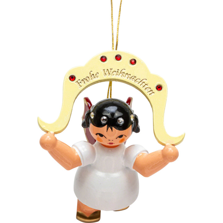 Christbaumschmuck Engel "Frohe Weihnachten" - Swarovski-Edition - Rote Flügel - schwebend - 6,5 cm