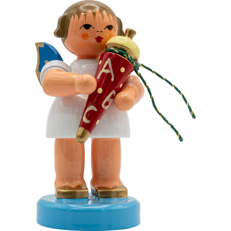 Angel with School Bag - Blue Wings - Standing - 6 cm / 2.4 inch