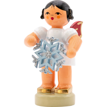 Angel with Snow Crystal - Red Wings - Standing - 6 cm / 2.4 inch