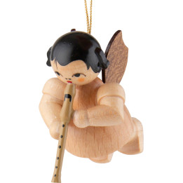Christbaumschmuck Engel mit Blockflöte - natur - schwebend - 5,5 cm