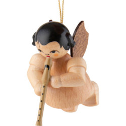 Christbaumschmuck Engel mit Blockflöte - natur - schwebend - 5,5 cm