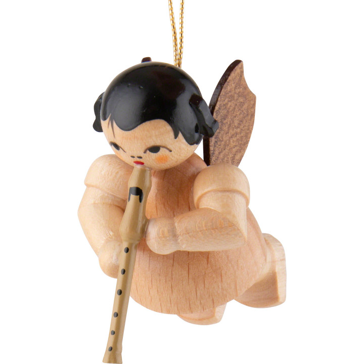 Christbaumschmuck Engel mit Blockflöte - natur - schwebend - 5,5 cm