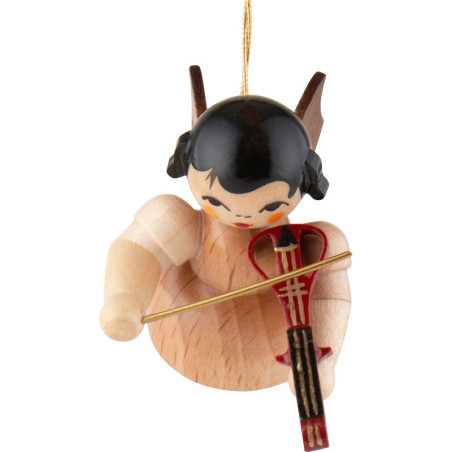 Christbaumschmuck Engel mit E-Geige - natur - schwebend - 5,5 cm