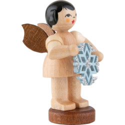 Engel mit Schneekristall - natur - stehend - 6 cm