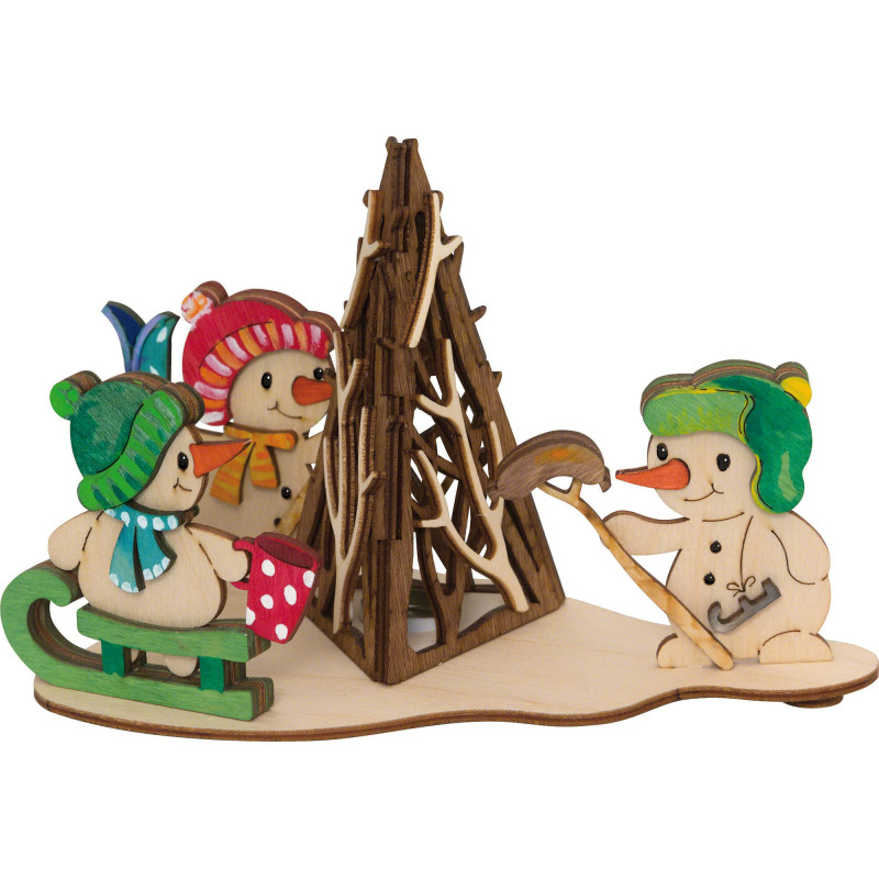 Handicraft Set - Smoking Campfire with Snowmen - 11 cm / 4.3 inch