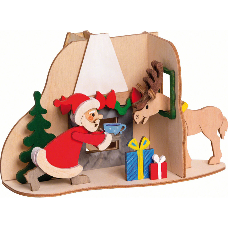 Bastelset Rauchhaus Weihnachtsmann mit Elch - 11 cm