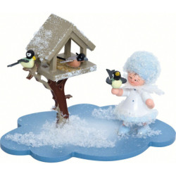 Schneeflöckchen mit Futterhaus - 10x7x6 cm