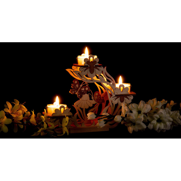 Tea Light Candle Holder - Flowers and Butterflies - 17 cm / 6.7 inch
