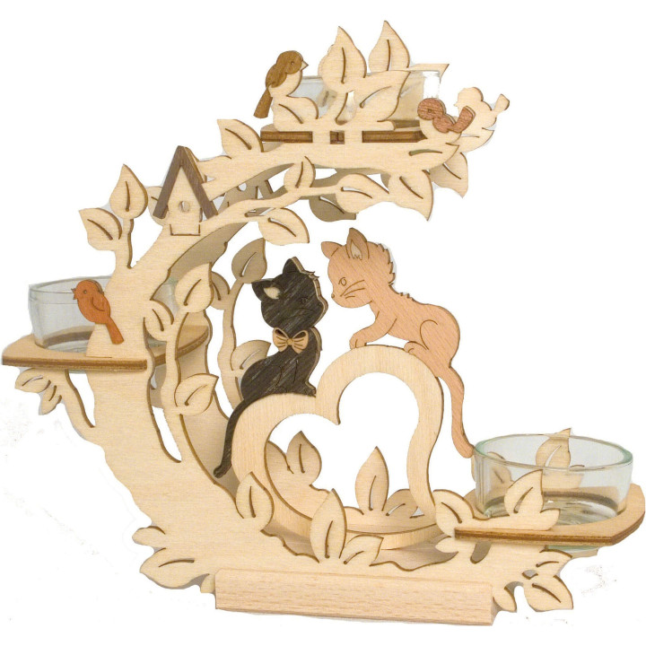 Tea Light Candle Holder - Two Kittens - 17 cm / 6.7 inch
