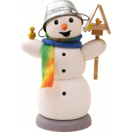 Räuchermännchen Schneemann mit Vogelhaus und Vogel - 13 cm