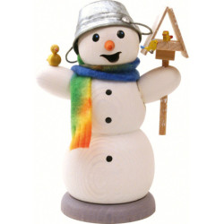 Räuchermännchen Schneemann mit Vogelhaus und Vogel - 13 cm