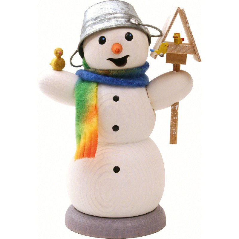 Räuchermännchen Schneemann mit Vogelhaus und Vogel - 13 cm