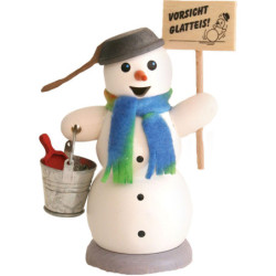 Räuchermännchen Schneemann mit Schild Vorsicht Glatteis - 13 cm